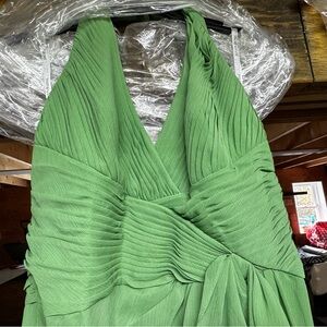 David's Bridal Green Pleated Backless Dress